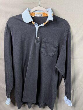 Bullock and Jones Rugby Polo Shirt Mens Large Charcoal Long Sleeve Italy